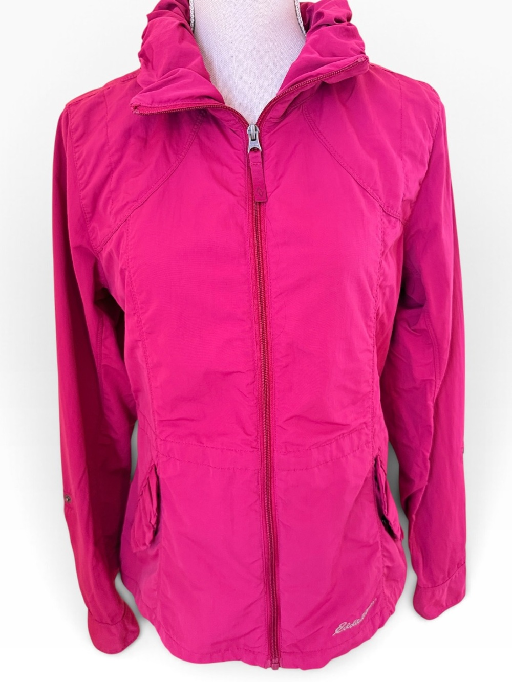 Eddie Bauer Raspberry Pink Travex Ruched Collar Zip-Up Jacket S